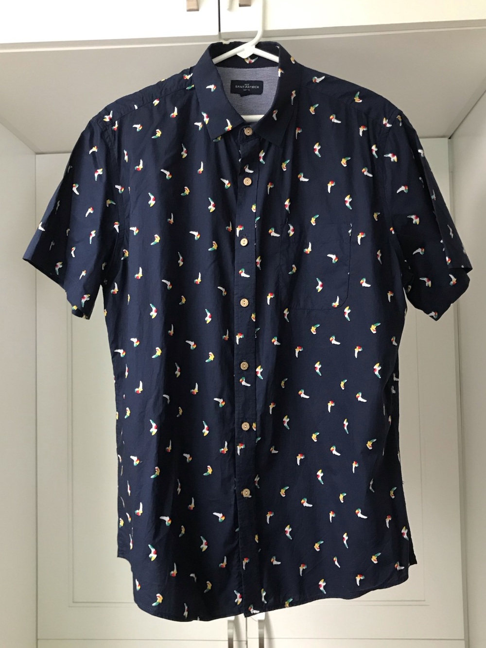 Men’s Short-Sleeve Navy Printed Button-Up Shirt L